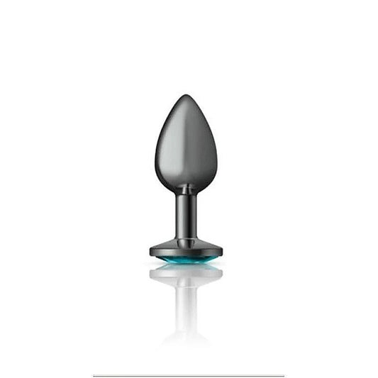 Cheeky Charms Gunmetal Round Butt Plug With Teal Jewel - Butt Plugs