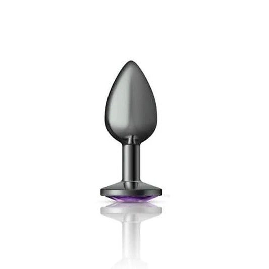 Cheeky Charms Gunmetal Round Butt Plug With Purple Jewel - Butt Plugs
