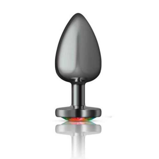 Cheeky Charms Gunmetal Butt Plug w/ Heart Jewel Rainbow - Butt Plugs