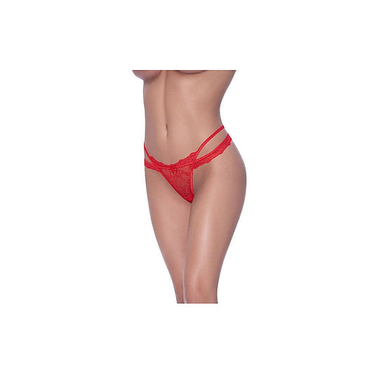 Exposed Lingerie Cross Elastic Strap Split Cheeky Womens Thong Red - G-Strings, Panties and Shorts