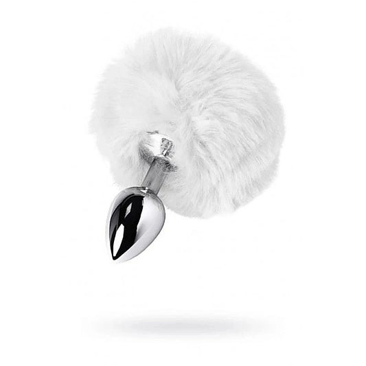 Metal Silver Metal Anal Plug Small With Cute Fluffy Bunny Tail - Butt Plugs