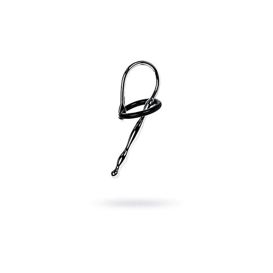 Metal Silver Metal Urethral Plug With Black Silicone Ring - Urethral Sounds
