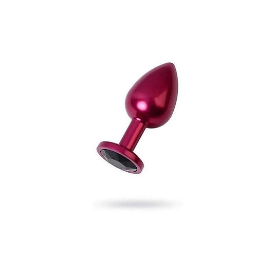 Metal Red Metal Anal Plug With Black Crystal Gem Medium - Butt Plugs