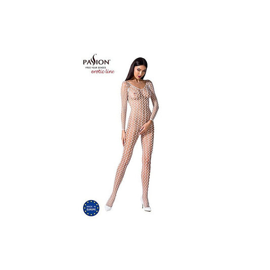 Passion Lingerie Ribbed Mesh Quality Bodystocking BS068 One Size White - Body Stockings