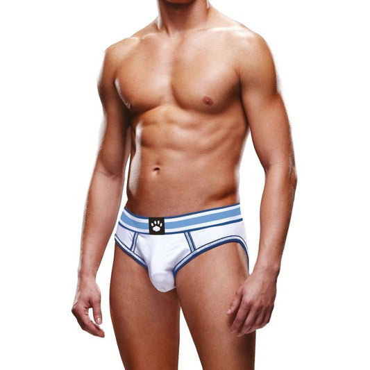Open Back Mens Brief White Blue by Prowler - Mens Briefs And Boxers