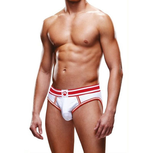 Stylish Open Back Mens Brief White Red by Prowler - Mens Briefs And Boxers