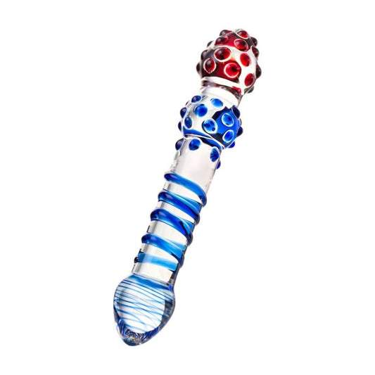 Sexus Blue Red 20.5cm Glass Dildo by ToyFa - Glass Sex Toys