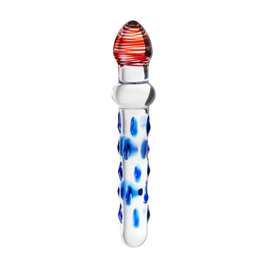 Sexus Blue Red 20cm Knobbed Glass Dildo by ToyFa - Glass Sex Toys