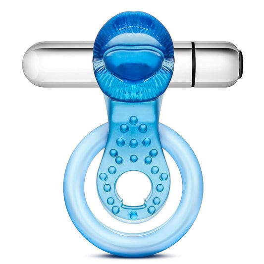 Stay Hard 10 Function Vibrating Tongue Cock Ring Blue