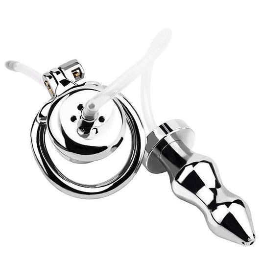 BDStyle Male Chastity Cage With Enema Butt Plug Small - Male Chastity