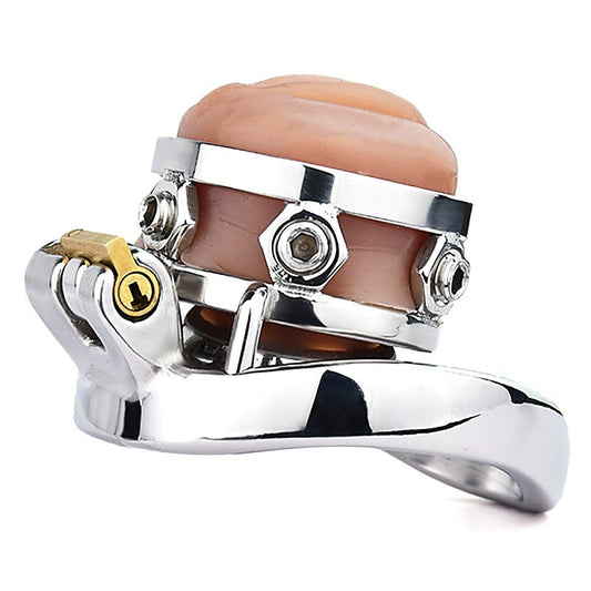 BDStyle Fake Silicone Stainless Steel Male Chastity Cage With Bent Ring - Male Chastity