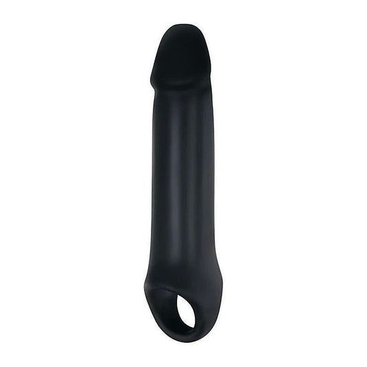 Adam And Eve Adams Fantasy Penis Extension Sleeve With Ball Strap Black - Penis Sleeves and Extenders