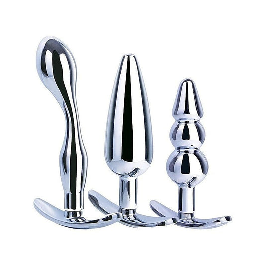 Hardware Gear 3 in 1 High Glossy Finish Metal Butt Plug Kit Set Chrome - Butt Plugs