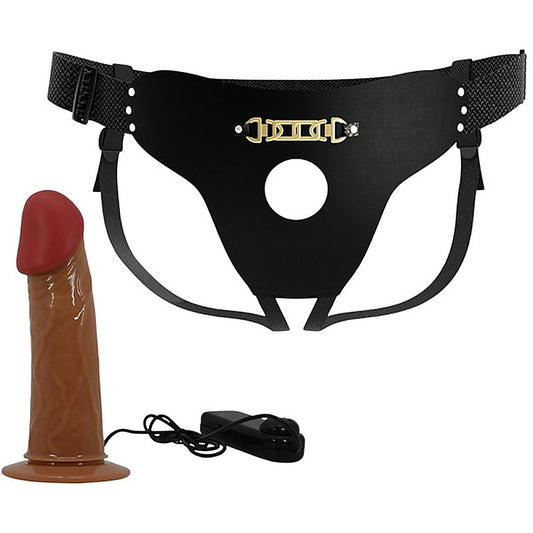 Pretty Love Stark Vibrating Universal Strap On Harness With Dildo 6.9 Inch Tan - Strap On Sextoys