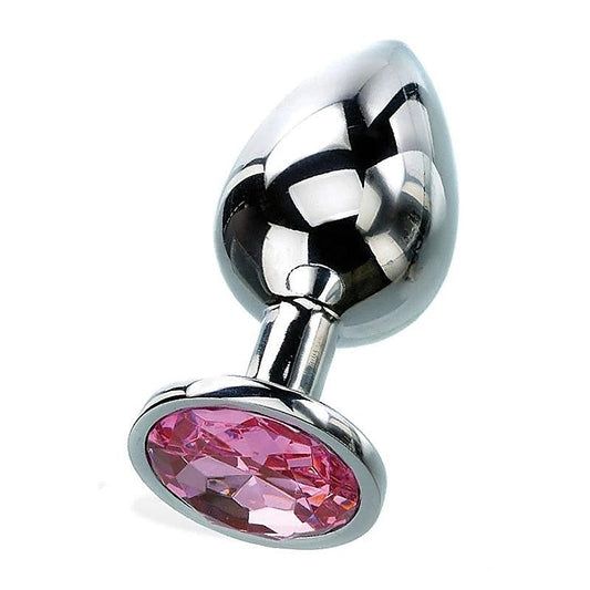 Adam and Eve Silver Metal Butt Plug with Pink Gem Base - Butt Plugs