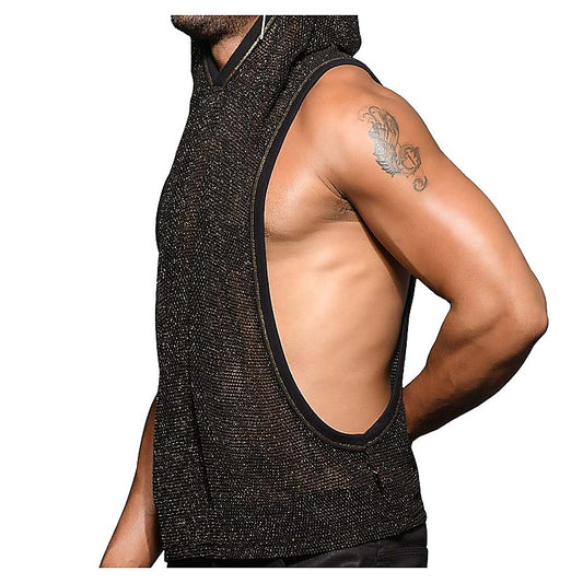 Andrew Christian Golden Mesh Mens Gym Hoodie Black / Gold - His Fetish