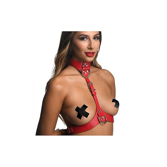 Strict Vegan Leather Female Chest Harness Red - Cuffs And Restraints