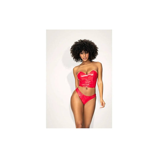 Mapale 2 in 1 Vinyl Bustier and Thong Set Red - Bustiers and Corsets