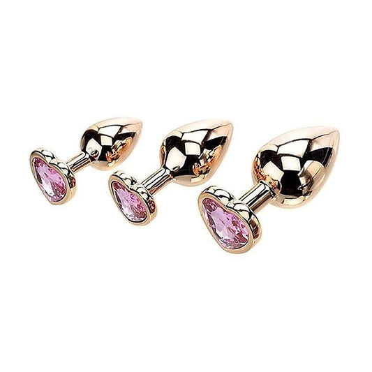 Adam & Eve Rose Gold Heart Shape Metal Butt Plug Set - Butt Plugs