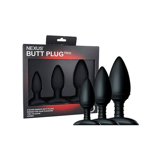 Nexus BUTT PLUG TRIO 3 Size Solid Silicone Butt Plug Black - Personal Massagers