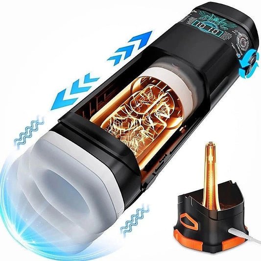 CyberSkin The Titan Thrusting & Vibrating Masturbator Black - Masturbators and Strokers