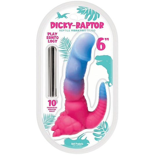 Hott Products Dicky-Raptor 6 Inch Vibrating Dildo Pink/Blue - Vibrating Dildos