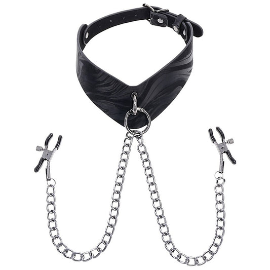 Sportsheets Velvet Noir Collar and Removable Clamps - Collars and Leads