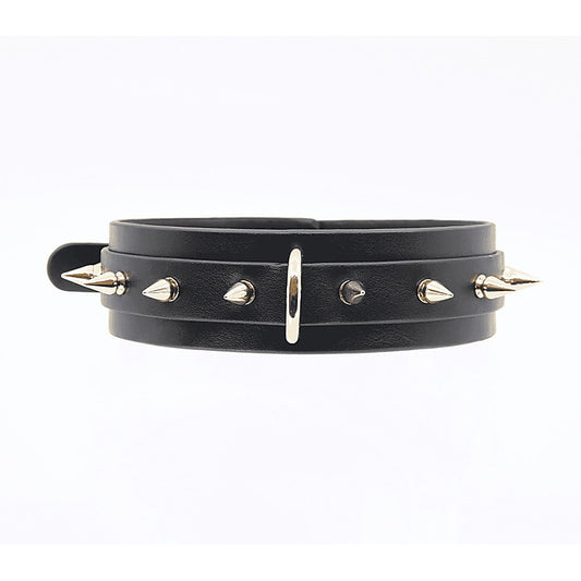 Love In Leather Spiked Faux Leather Bondage Collar - Collars and Leads