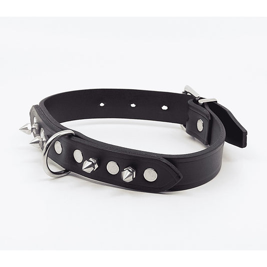 Love In Leather BDSM Collar With Short Dog Spikes - Collars and Leads