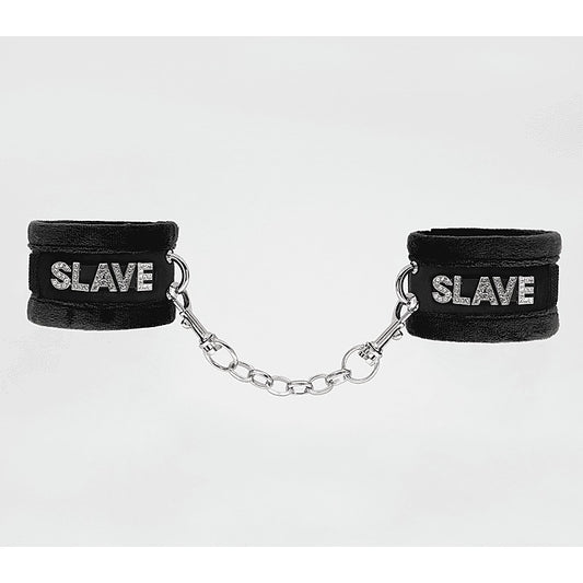 Love In Leather Fluffy Diamante SLAVE Hand Cuffs