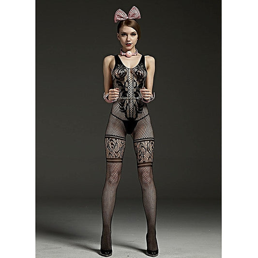 Rimes Lace Panel Crotchless Sexy Body Stockings