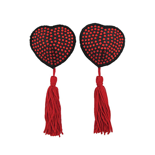 Love In Leather Heart Shape Rhienestone Nipple Tassels - Breast and Nipple Toys