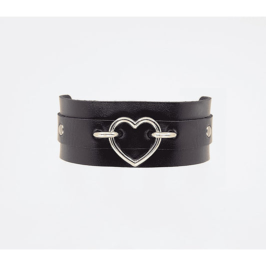 Love In Leather Heart Embellishment Faux Leather Collar - Collars and Leads