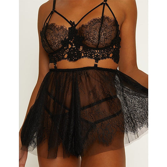 Muse Lingerie Floaty Womens Babydoll Silhouette Black - BabyDolls And Chemises