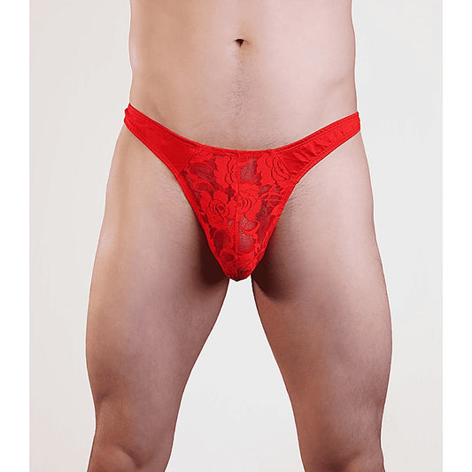 Love In Leather Mens Lace Front G-String Red - Jocks and G-Strings