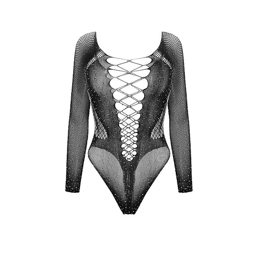 Love In Leather Rhinestone Sexy Womens Bodysuit - Teddies and Bodysuits