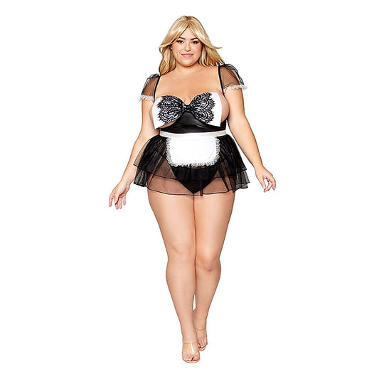 Dream Girl Lingerie Garter Babydoll and Apron Black - BabyDolls And Chemises