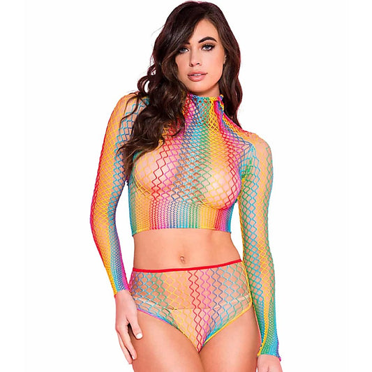 Love In Leather Two Piece Rainbow Body Stocking Set - Body Stockings