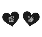 Love In Leather Fuck Me Satin Heart Nipple Pasties Black Breast and Nipple Toys