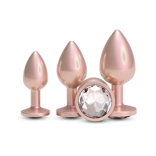 NS Novelties Rear Assets 3 Sizes Metallic Butt Plugs Kit Rose Gold Butt Plugs