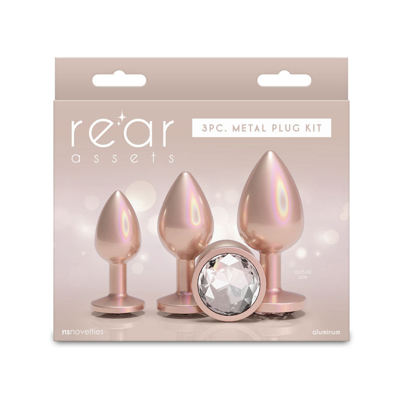 NS Novelties Rear Assets 3 Sizes Metallic Butt Plugs Kit Butt Plugs