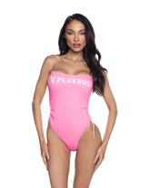 PlayBoy Pink 1 Piece Swimsuit with Ruched Side Ties XS Bras and Bra Sets