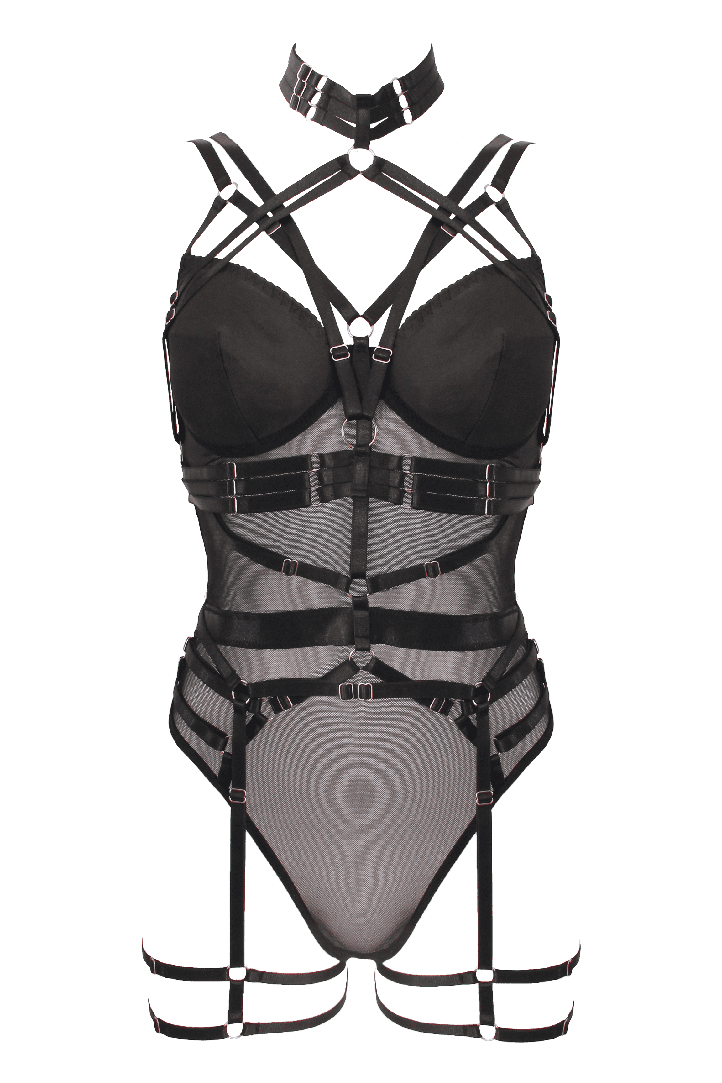 Muse Lingerie 3 Piece Bodysuit With Elastic Brace Top Black Large Her Fetish