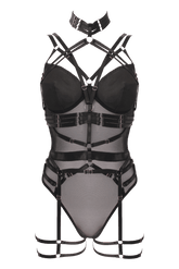 Muse Lingerie 3 Piece Bodysuit With Elastic Brace Top Black Large Her Fetish