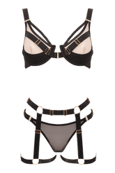 Muse Bra and Panty Set With Elastic Leg Garter Belt Black Large Her Fetish
