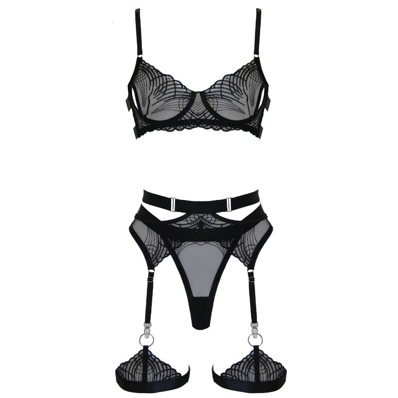 Muse 5-Piece Womens Bondage Lingerie Set Black Black Large Her Fetish