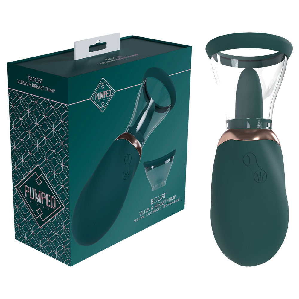 Shots Toys PUMPED Boost Auto USB Rechargeable Vulva & Brest Pump Green Pussy And Clit Toys