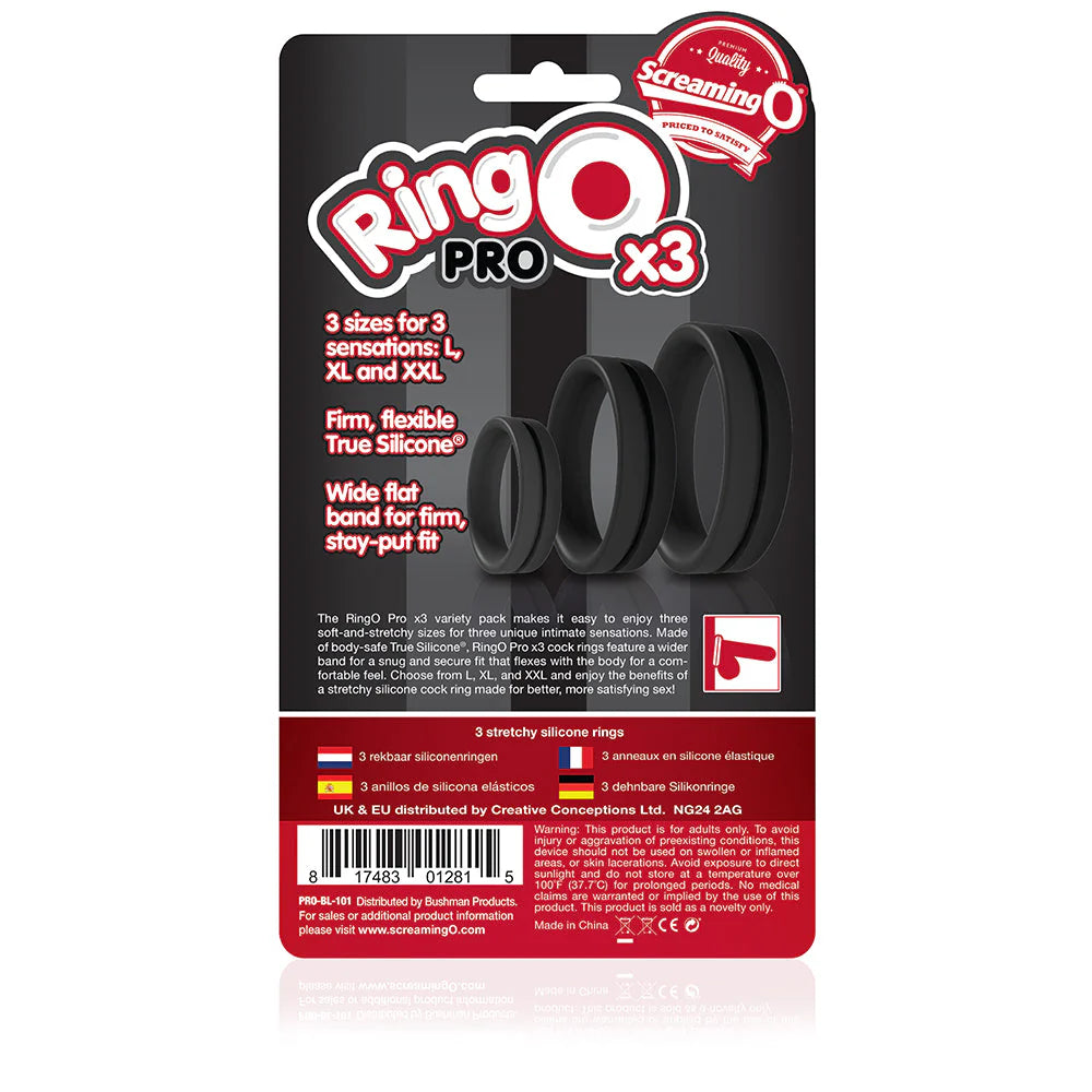 Screaming O RingO Pro X3 Super Stretchy Cock Rings Set Black Stretchy Cock Rings