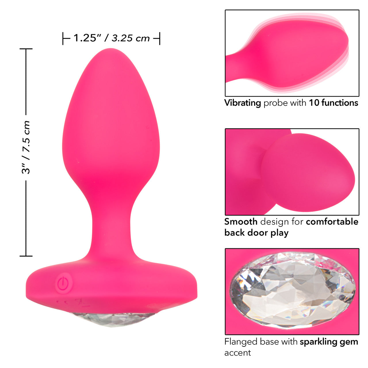 California Exotics Cheeky Gems Rechargeable Vibrating Butt Plug Pink Butt Plugs