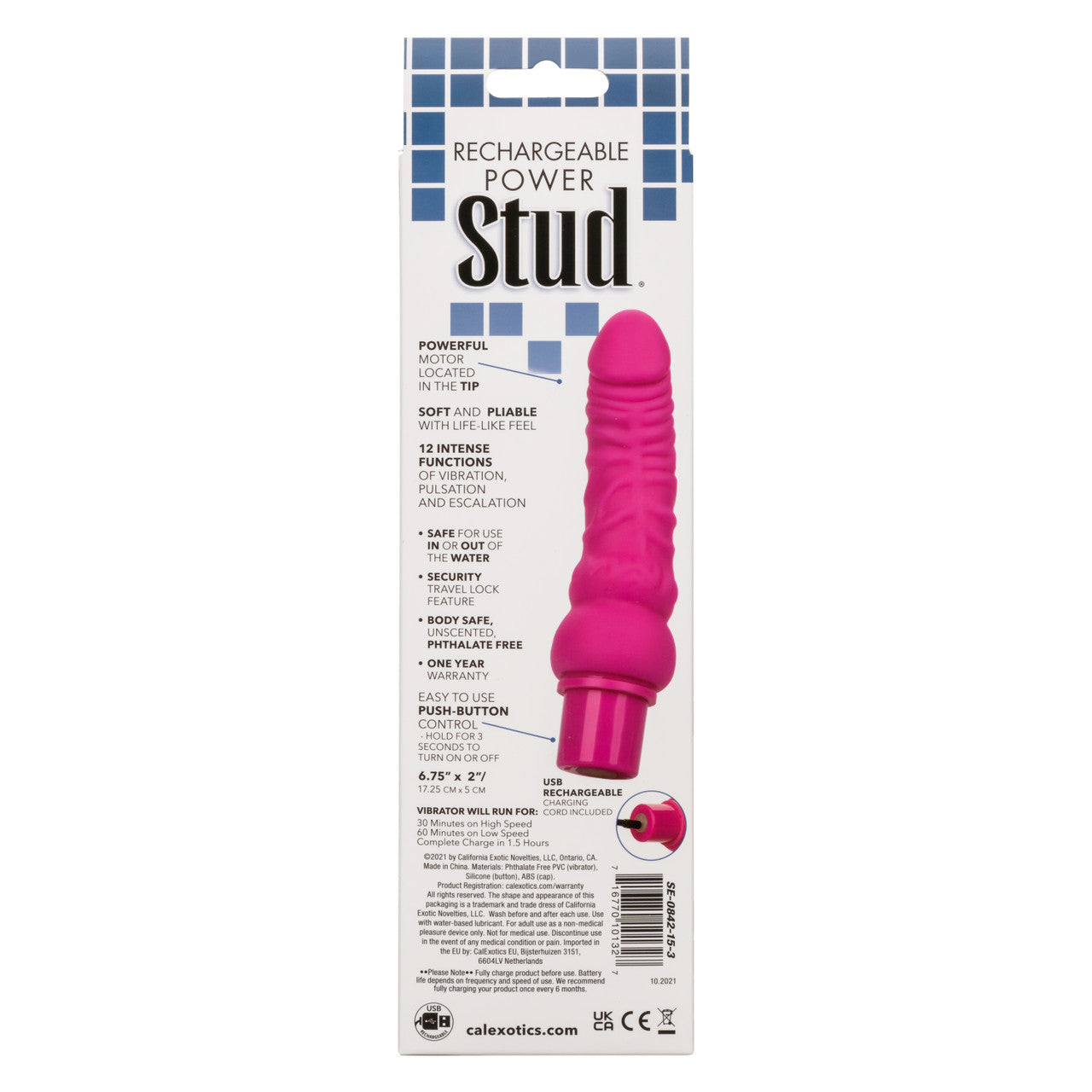 CalExotics Rechargeable Power Stud Curvy Dildo Pink Vibrating Dildos